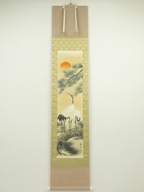 JAPANESE HANGING SCROLL / HAND PAINTED / PAIRED CRANES